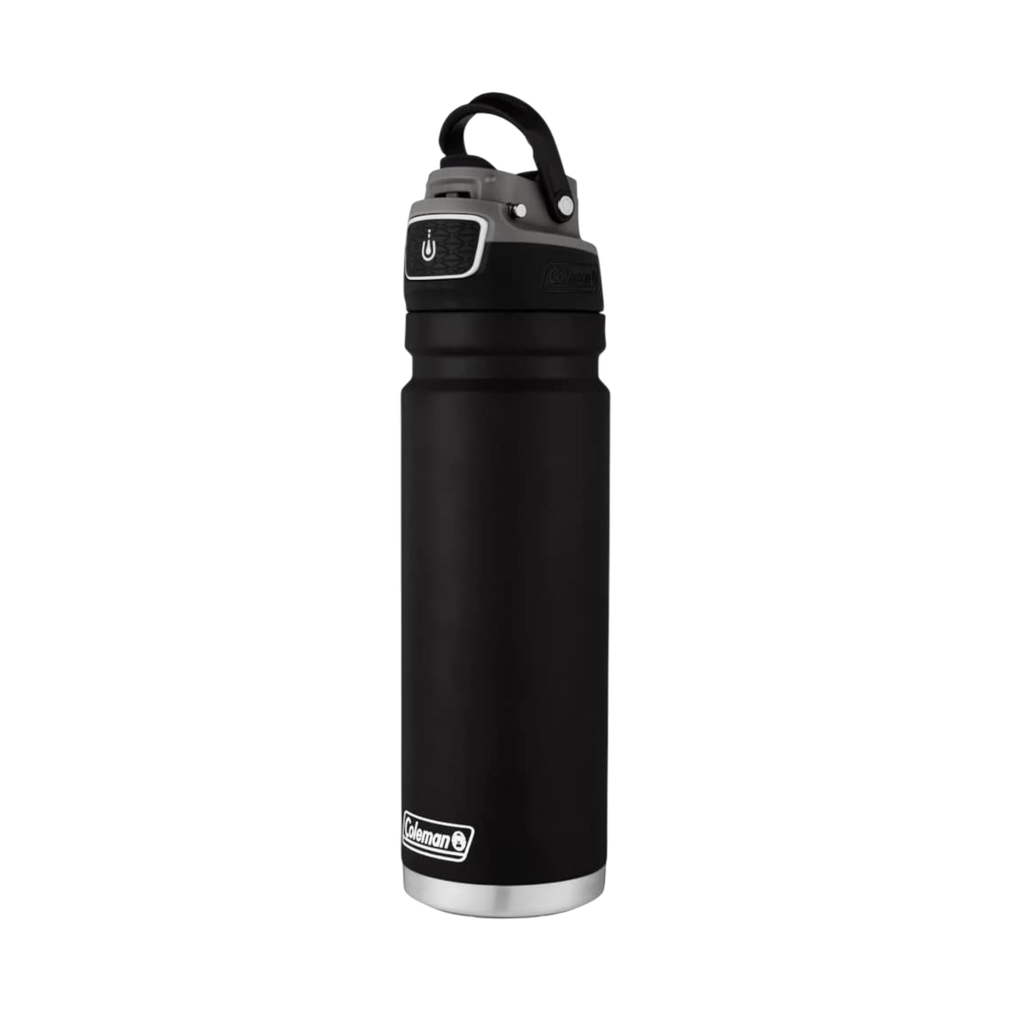 Garrafa Térmica 709 ml Coleman preta com tecnologia de isolamento térmico e sistema AUTOSEAL® para alto desempenho e segurança.