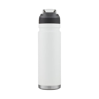 Garrafa Térmica 709 ml Coleman branca com tampa preta, ideal para manter bebidas na temperatura ideal ao ar livre ou no trabalho.