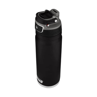 Garrafa Térmica 709 ml Coleman preta com tampa AUTOSEAL, ideal para atividades ao ar livre e uso diário, mantendo bebidas na temperatura ideal.