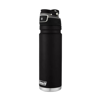 Garrafa Térmica 709 ml Coleman preta com tecnologia FreeFlow AUTOSEAL® ideal para manter bebidas na temperatura certa.