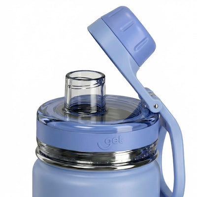 Garrafa Térmica GET Trity 350 ml Lavanda, com a tampa aberta