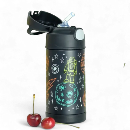 Garrafa Térmica Funtainer Thermos - 355ml com design infantil de astronauta, ideal para manter bebidas geladas por até 12 horas.