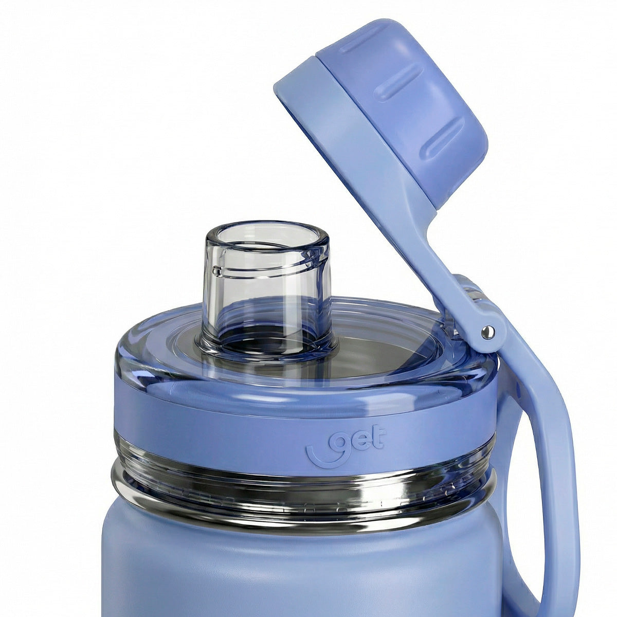 Garrafa Térmica GET Trity 750 ml Lavanda, com a tampa aberta