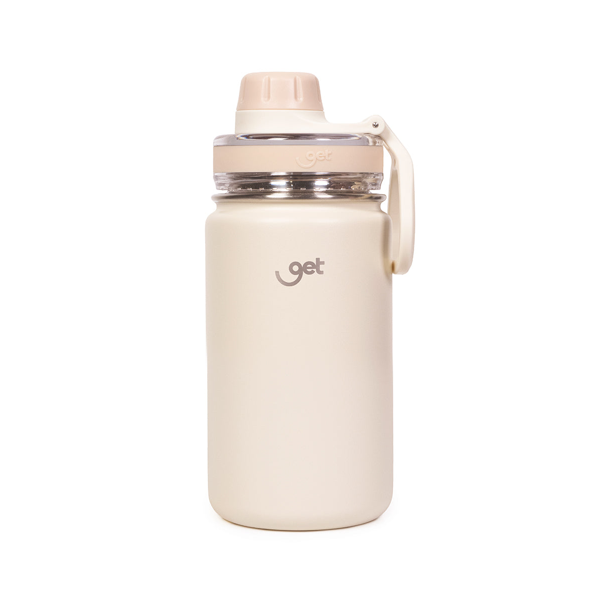 Garrafa Térmica GET Trity 350ml de aço inoxidável com parede dupla, ideal para manter bebidas quentes ou frias, compacta e prática.