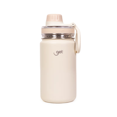 Garrafa Térmica GET Trity 350ml de aço inoxidável com parede dupla, ideal para manter bebidas quentes ou frias, compacta e prática.