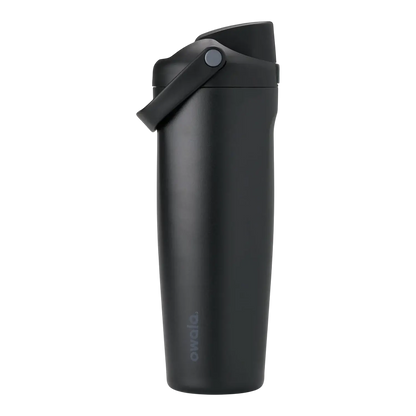Garrafa Térmica Owala FreeSip Sway - 887ml, garrafa preta com corpo em aço inox e alça ergonômica, ideal para manter bebidas geladas.
