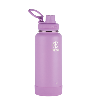 Garrafa Térmica Takeya Actives 946ml em aço inoxidável roxa, ideal para trabalho, treinos e viagens, com conservação térmica eficiente.