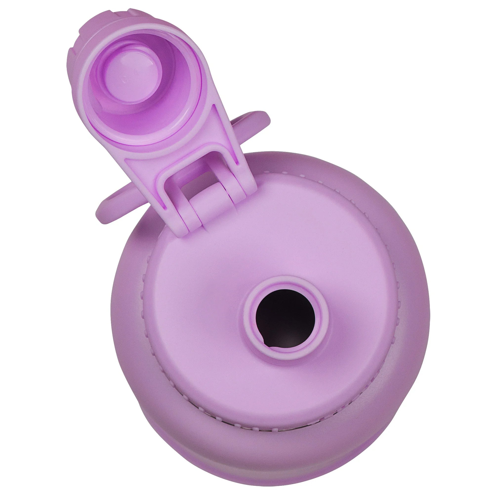 Visão superior da Garrafa Térmica Takeya Actives 946ml em roxo, mostrada aberta destacando sua tampa e bocal.
