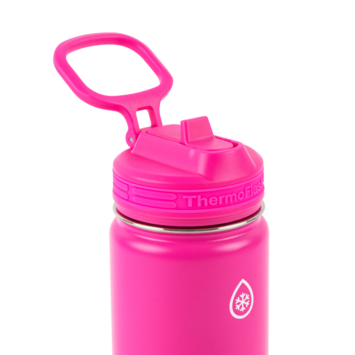 Garrafa Térmica Thermoflask 414ml - 16oz rosa com tampa integrada, ideal para manter bebidas frias ou quentes, em aço inox com isolamento a vácuo.