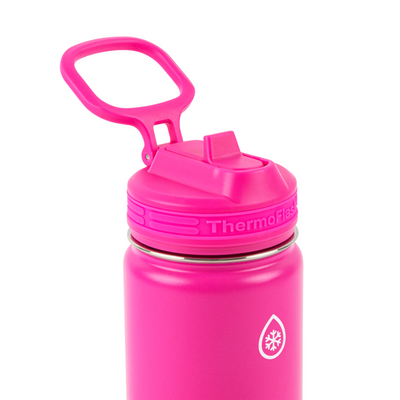 Garrafa Térmica Thermoflask 414ml - 16oz rosa com tampa integrada, ideal para manter bebidas frias ou quentes, em aço inox com isolamento a vácuo.