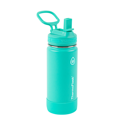 Garrafa Térmica Thermoflask 414ml - 16oz azul com isolamento a vácuo, mantém bebidas frias por 24h e quentes por 12h.