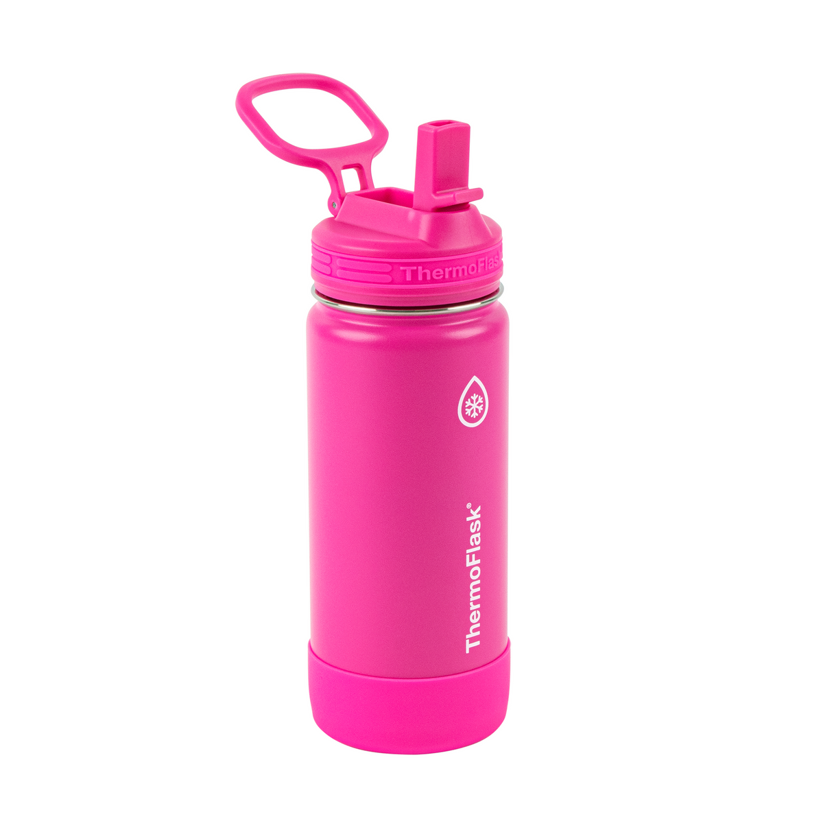 Garrafa Térmica Thermoflask 414ml - 16oz rosa, ideal para manter bebidas frias por 24 horas ou quentes por 12 horas com isolamento a vácuo.
