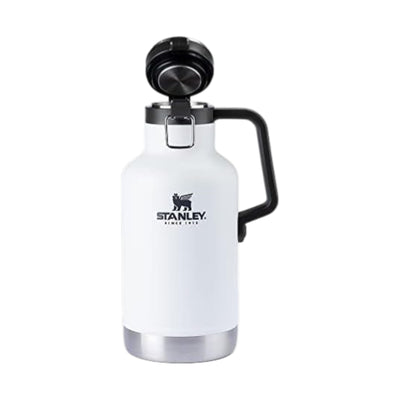 Growler Térmico Classic 1.9L Stanley em branco com tampa preta e alça lateral. Ideal para conservação térmica e resistência.