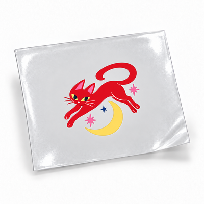 After Hours — Gato na lua — sticker UV DTF individual com verniz — apresentação