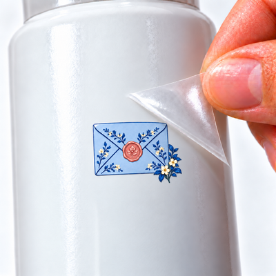 Porcelana Azul — Carta — sticker UV DTF individual com verniz — detalhe de aplicação