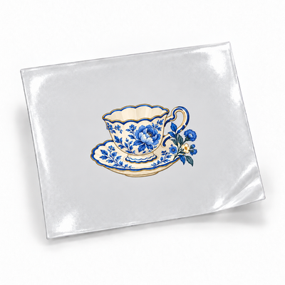 Porcelana Azul — Xícara — sticker UV DTF individual com verniz — apresentação