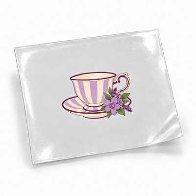 Lavanda Botânica — Xícara — sticker UV DTF individual com verniz — apresentação