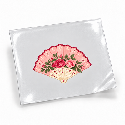 Rosé Romântico — Leque — sticker UV DTF individual com verniz — apresentação