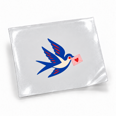Clube das Cartas — Andorinha mensageira — sticker UV DTF individual com verniz — apresentação