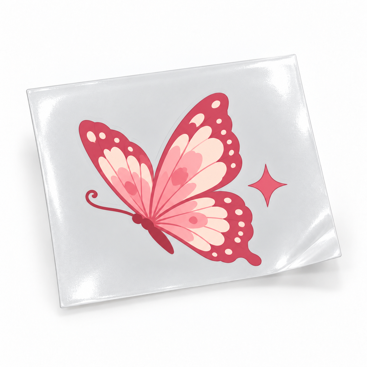 Rosé Butterfly 2 — sticker UV DTF individual com verniz — apresentação