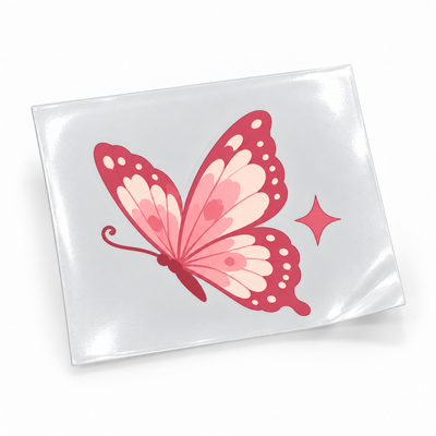 Rosé Butterfly 2 — sticker UV DTF individual com verniz — apresentação