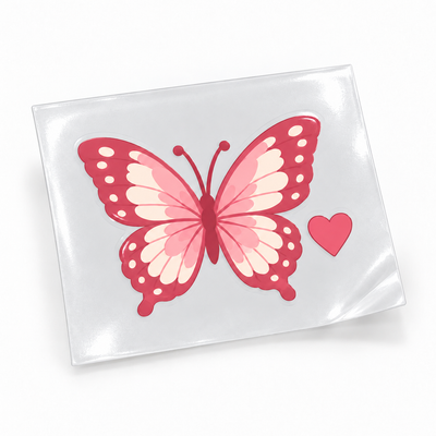 Rosé Butterfly 4 — sticker UV DTF individual com verniz — apresentação