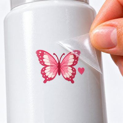 Rosé Butterfly 4 — sticker UV DTF individual com verniz — detalhe de aplicação