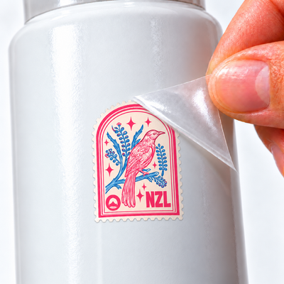 Selos de Viagem — NZL — sticker UV DTF individual com verniz — detalhe de aplicação
