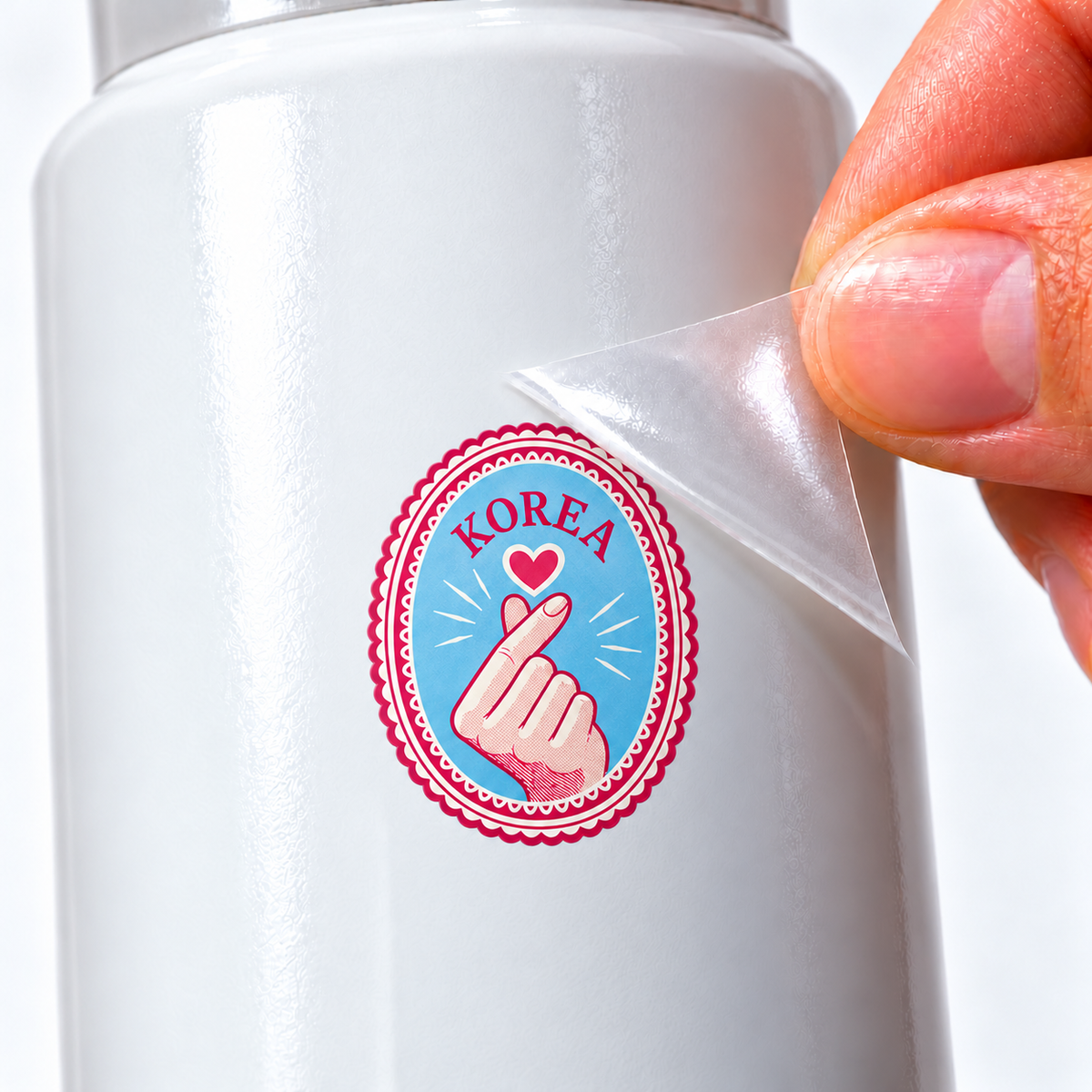 Selos de Viagem — Korea — sticker UV DTF individual com verniz — detalhe de aplicação