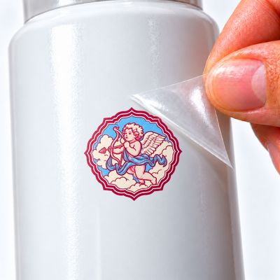 Selos de Viagem — Querubim — sticker UV DTF individual com verniz — detalhe de aplicação