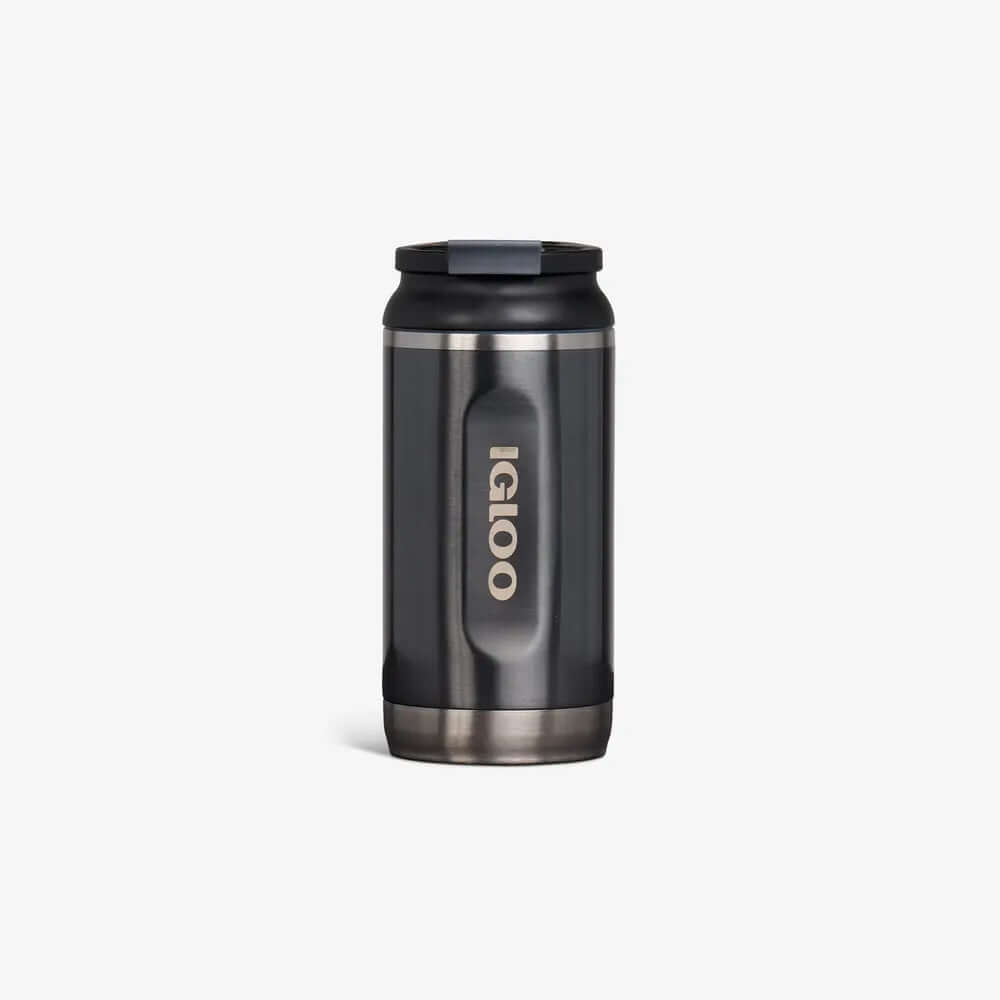 Garrafa Térmica Igloo 12oz - 350ml preta em aço inox, ideal para manter bebidas quentes ou frias, design compacto e prático para o dia a dia.