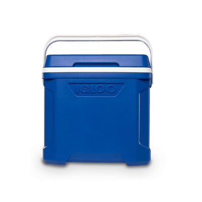 Caixa Térmica Profile 28L - Igloo azul com alça branca, destaca-se pelo seu design compacto e funcional. Ideal para viagens e piqueniques.