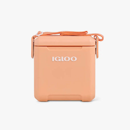 Cooler Térmico Igloo 10L laranja com alça ajustável em fundo branco. Ideal para momentos relaxantes e dias de ação.