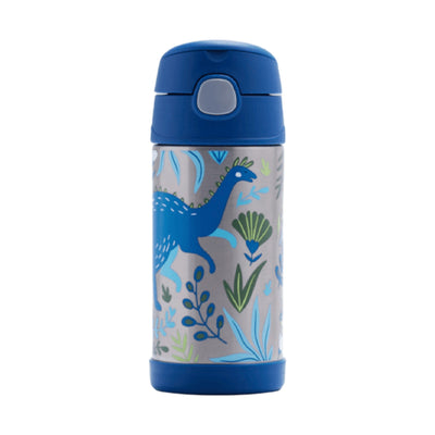 Garrafa Térmica Funtainer Thermos - 355ml com design de dinossauro azul, ideal para manter bebidas geladas por até 12 horas, 355ml.
