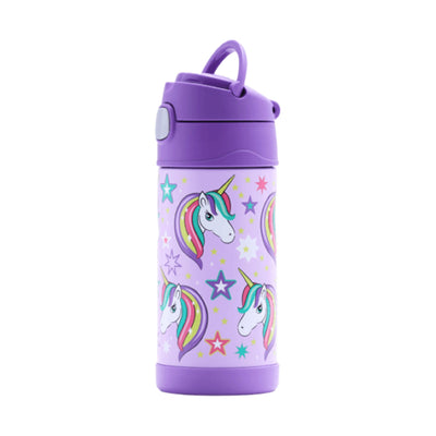 Garrafa Térmica Funtainer Thermos - 355ml com estampa de unicórnio, aço inoxidável, mantém gelado por até 12 horas.