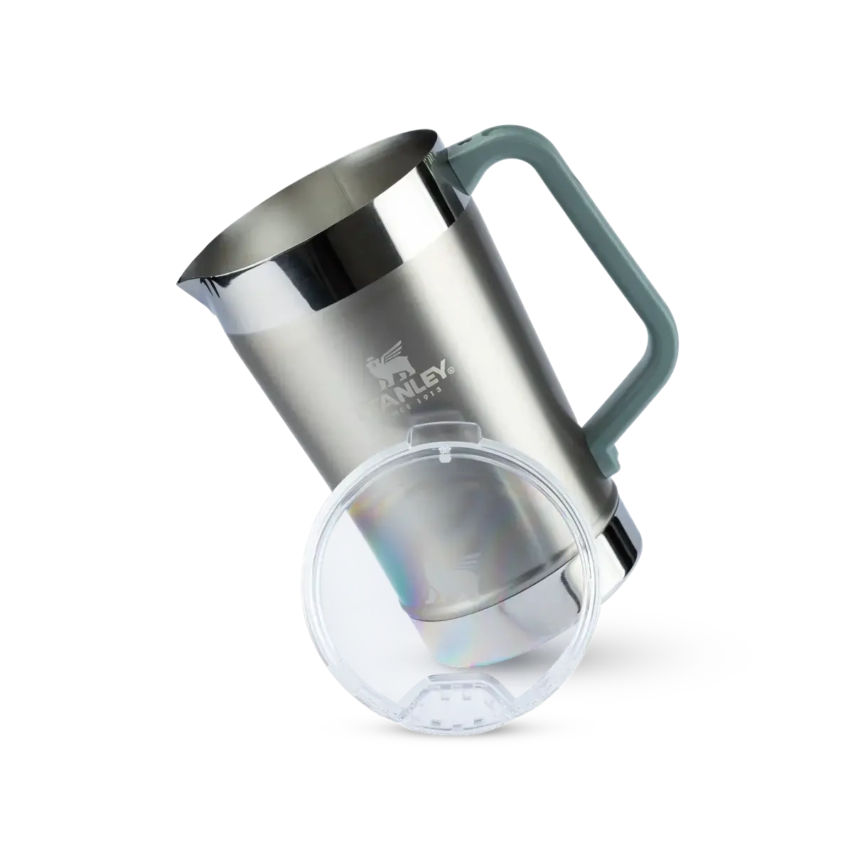 Jarra Térmica Pitcher Pitcher Stanley 1.9L em inox com capacidade para manter bebidas geladas, ideal para eventos e encontros ao ar livre.