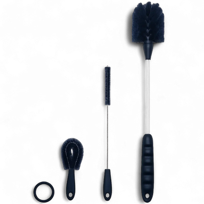 Kit de Escovas para Limpeza de Garrafas, Canudos e Tampas com 3 peças diferentes para limpeza eficiente.