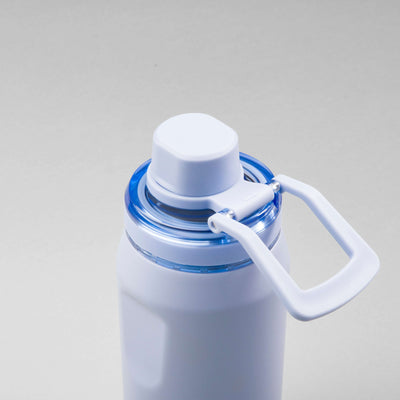 Tampa da Garrafa Térmica PACCO Vyta 350ml em aço inox com design ergonômico, vista superior destacando a alça e vedação segura.