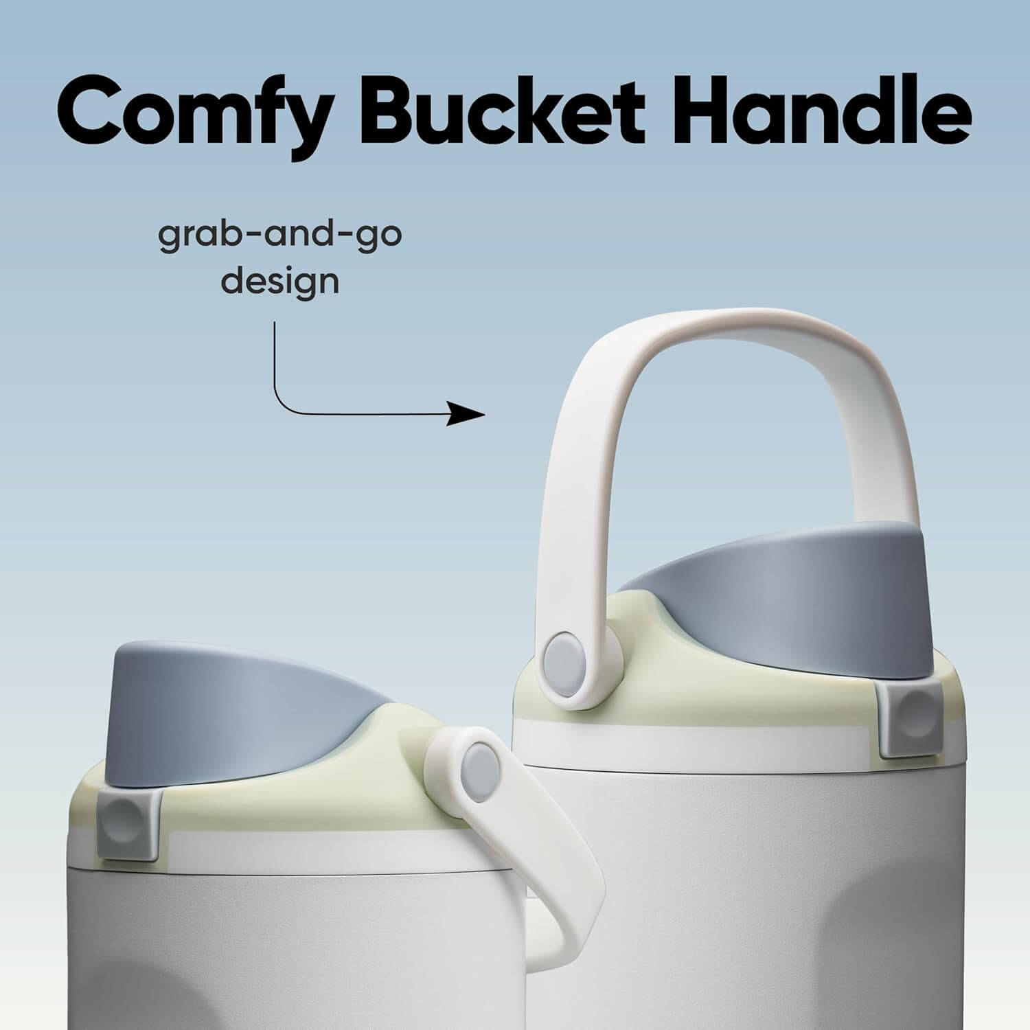 Detalhe da alça "bucket handle" ergonômica da Garrafa Térmica Owala FreeSip Sway - 887ml, destacando o design prático e confortável.