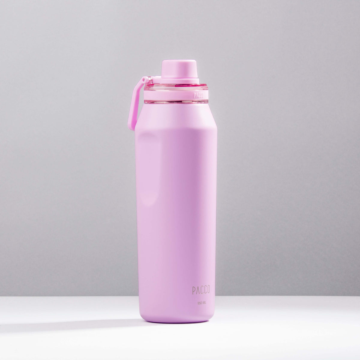 Garrafa Térmica PACCO Vyta 950ml rosa em aço inoxidável com isolamento térmico a vácuo, ideal para preservar bebidas.