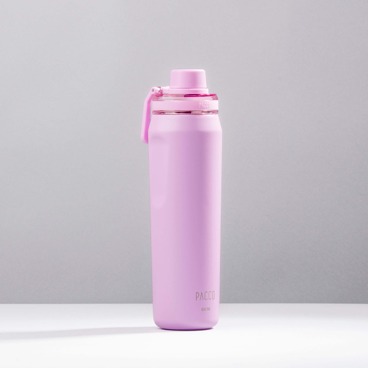 Garrafa Térmica PACCO Vyta 650ml em rosa com design elegante, ideal para manter bebidas quentes por 12h e frias por 24h.