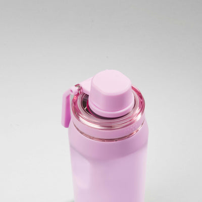 Tampa da Garrafa Térmica PACCO Vyta 350ml em aço inox rosa, destacando o design moderno e ergonômico para uso diário.