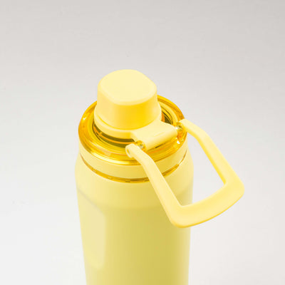 Garrafa Térmica PACCO Vyta 500ml amarela com tampa destacável de aço inoxidável 18/10, isolamento térmico avançado.