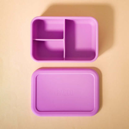 Lunch Box em Silicone - PACCO roxa com divisórias internas para refeições organizadas e saudáveis, feita de silicone ecológico.
