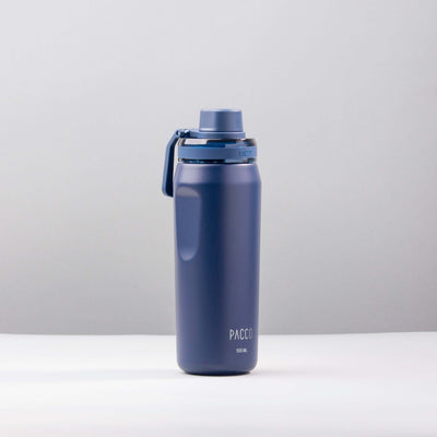 Garrafa Térmica PACCO Vyta 500ml em aço inox cirúrgico azul com isolamento a vácuo, ideal para manter bebidas quentes e frias.