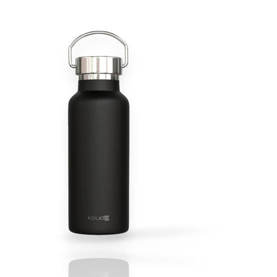 Garrafa Térmica Kouda Martial - 500ml de Aço Inoxidável preta, mantém bebidas quentes ou frias por mais tempo.