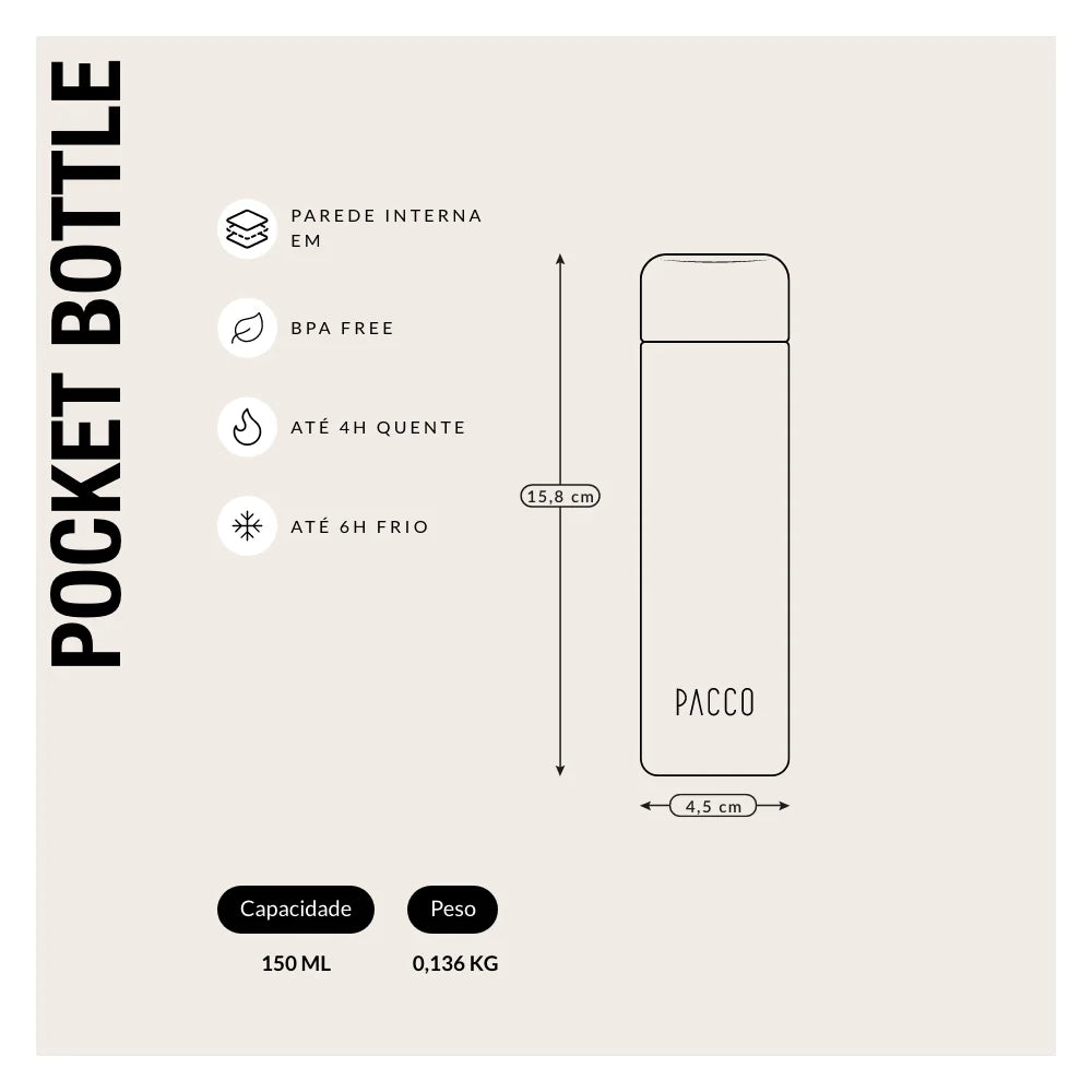 Mini garrafa térmica Pocket Bottle 150ml PACCO na cor chocolate