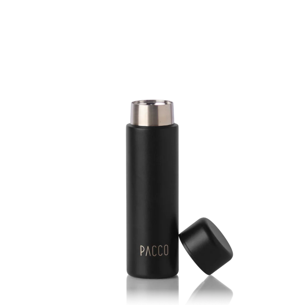 Mini garrafa térmica Pocket Bottle 150ml PACCO na cor preta