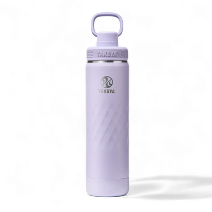 Garrafa Térmica Takeya 650ml Spout Lid Sport em lilás, ideal para manter bebidas frias por 36h e quentes por 14h, design funcional.