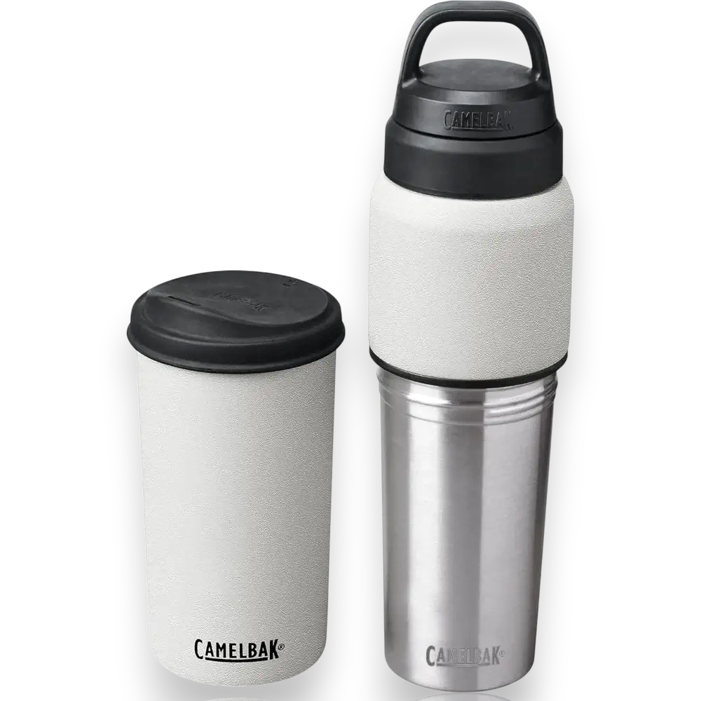 Garrafa Térmica Camelbak MultiBev 650ml com copo destacável, sustentabilidade e versatilidade em um sistema 2 em 1 prático.